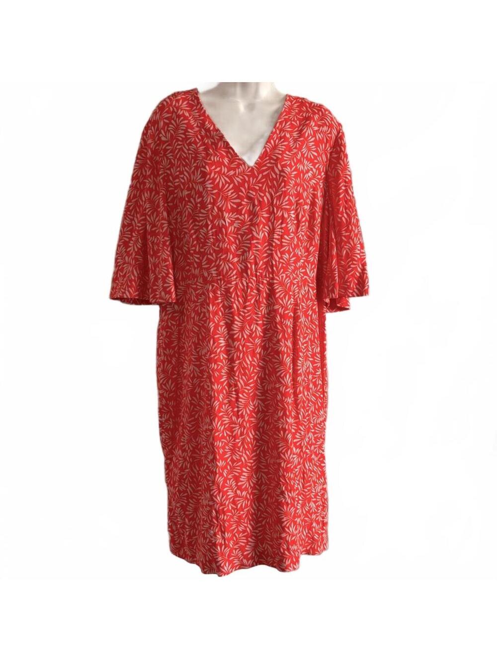 Boden Ines Red and Light Pink Floral V-Neck Midi Dress Size 14R
